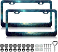 Starry Sky Mountain License Plate Frames - 2 Pack Green Mountain Forest Stainless Steel License Plate Holder,Rust-Proof Waterproof Car Decorative Tag Frame with Screws Fasteners Caps