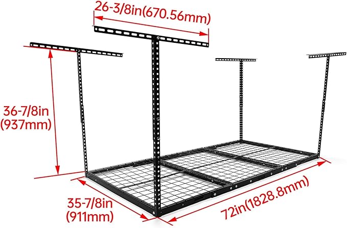 Kojem 3x6 Overhead Garage Storage Rack Adjustable Ceiling Garage Organization Shelf Ceiling Mounted Overhead Storage Racks Steel - Black