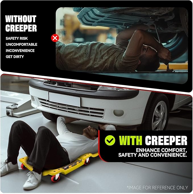 Auto Dynasty 36 Inches Mechanic Creeper, Automotive Garage Repair Low Profile Under Car Rolling Creeper with Padded Headrest, Plastic, Yellow