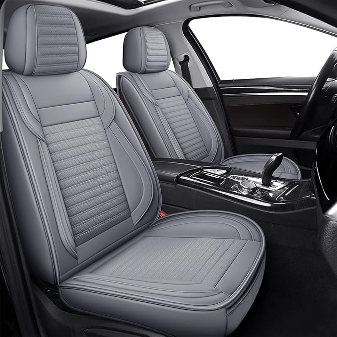 LINGVIDO Car Seat Covers, Breathable and Waterproof Faux Leather Automotive Seat Covers for Cars SUV Pick-up Truck Sedan,Universal Anti-Slip Driver Seat Cover with Backrest (Full Seat, Gray)