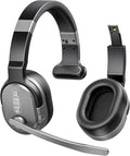 Trucker Bluetooth Headset, Wireless Headsets with Noise Cancelling Microphone, 50+Hrs HD Talktime Bluetooth Headphones with Detachable Earpad/Single+Dual Mode for Office/Driving/Home (Silver)