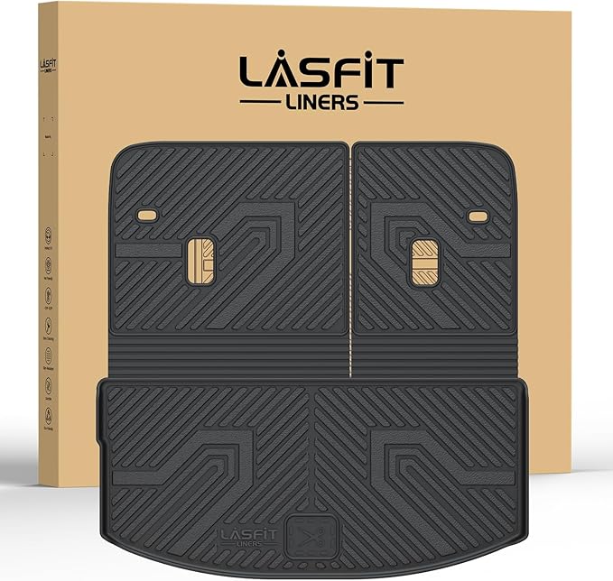 LASFIT Cargo Mat and Backrest Mat for Mazda CX-90 / CX 90 PHEV 2024 2025 7&8 Seats(Not for 6 Seats) TPE Custom Fit All Weather Trunk Mat Liner Waterproof CX90/CX90 PHEV Cargo Tray Accessories, Black