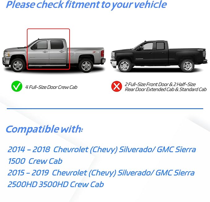 in Channel Rain Guards for 2014-2018 Chevy Silverado/GMC Sierra 1500 Crew Cab, 2015-2019 Silverado/Sierra 2500HD-3500HD Crew Cab, Durable Window Deflectors,Vent Window Visors