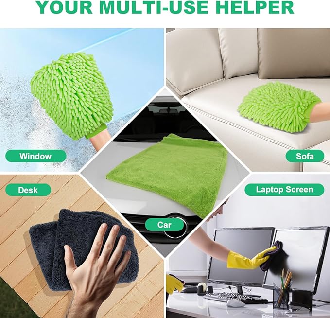2 Pack Microfiber Towels for Cars, 1200 GSM Ultra-Soft Microfiber 36”x 24”& 16" x 16" Car Drying Towels Ultra-Absorbent Streak Free Premium Double Twisted-Loop Cleaning Cloth with Car Wash Mitt