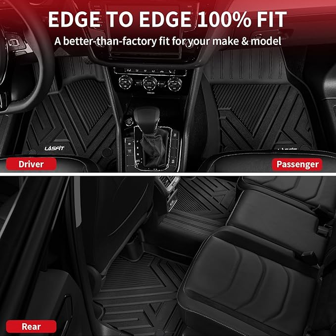 LASFIT Floor Mats Fit for Volkswagen Tiguan 2024 2023 2022 2021 2020 2019 2018 (Only for 5 Seater) All Weather TPE Custom Fit Floor Liners for 1st and 2nd Rows Car Mats for VW Tiguan 2018-2024, Black