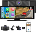 10.26" Portable Apple Carplay Screen for Car, Carplay & Android Auto Car Stereo, Touchscreen GPS Navigation 4K Dash Cam/1080P Backup Camera/Mirror Link/Bluetooth/Voice Control