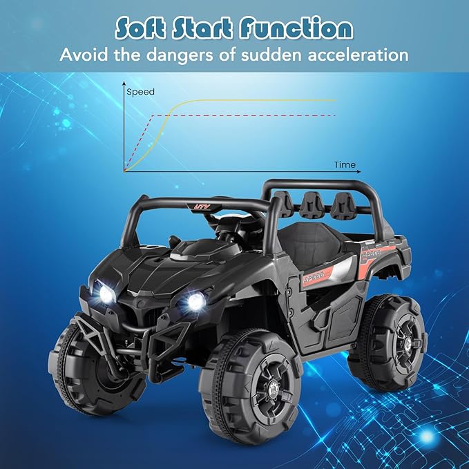 OLAKIDS 12V Ride on Car UTV, Battery Powered Off-Road Kids Electric Vehicles with Remote Control, Music, Horn, MP3, Lights, 3 Speeds, Soft Start, Ride on Truck for Boys Girls (Black)