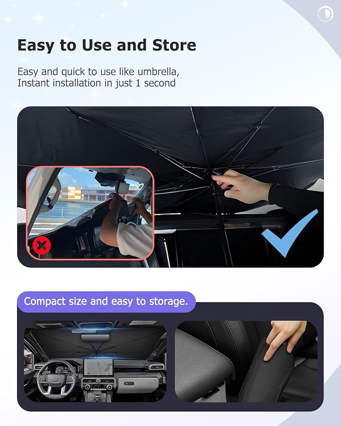 2025 4Runner Car Windshield Sun Shade Windshield Sunshade Umbrella [Star Fabric] Protect Car from Sun Rays&Heat Damage Keeps Vehicle Cool, Spring Structure Edge Fits Toyota Windshield Sun Shade (S4)