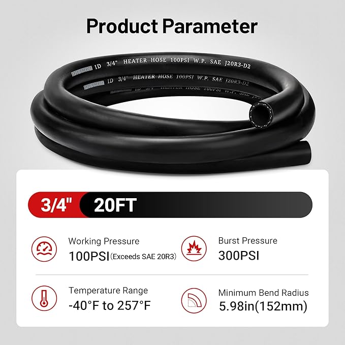 EVIL ENERGY 3/4" Heater Hose Coolant Radiator Straight 100PSI SAE 20R3 20FT Black