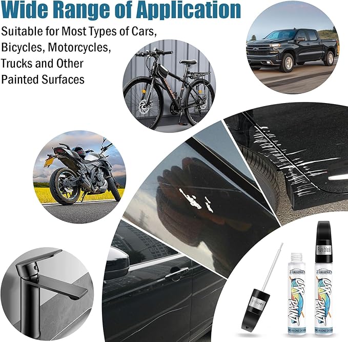 Black Touch Up Paint for Cars, Car Scratch Repair Pen, Color Accurate Automotive Paint with Varnish Clear Coat Pen Quick and Easy Fix Vehicles Chip Rim Scuff Repair