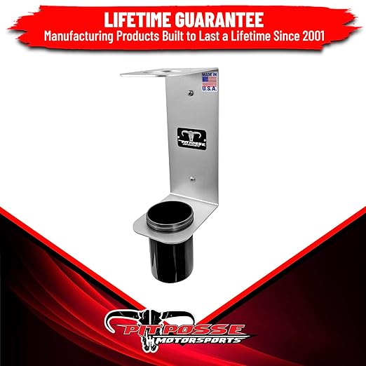 Pit Posse PP3364 Aluminum Oil Funnel Holder Storage Rack - Enclosed Trailer Garage Shop -Made in USA- Wall Mount Fluid Drain Funnel Caddy Hanger Automotive Organizer Removable Spill Free Universal Fit