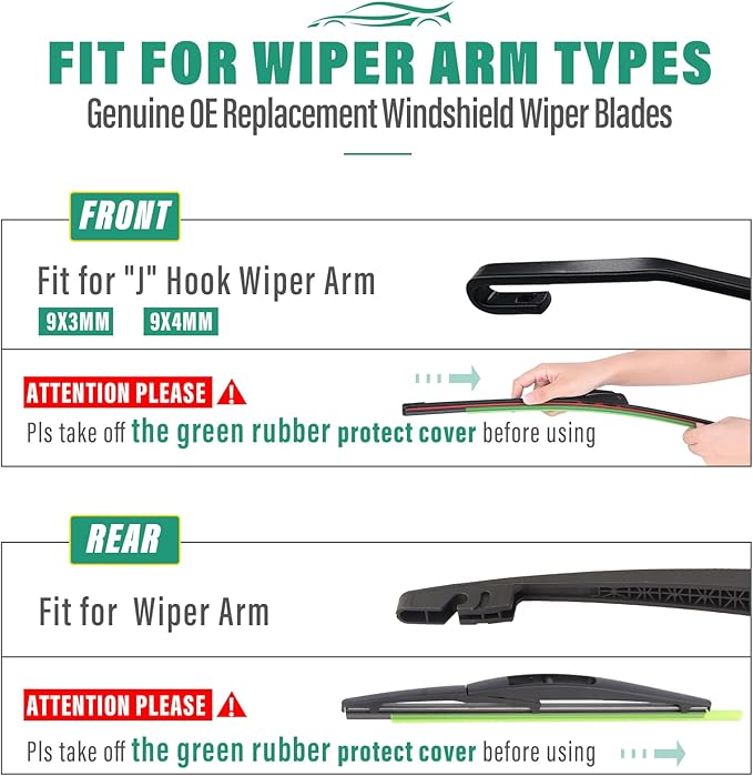 24" 21" 10" Windshield Wiper Blades Replacement for Mitsubishi Outlander Sport 2011-2024 Premium All Weather Front Rear Wipers Set - OEM Quality (Pack of 3)