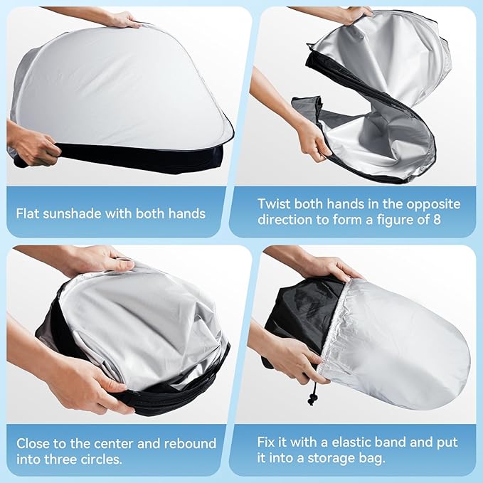 Car Windshield Sun Shade, 300T Thickened Car Window Shades Heat Reflective Interior Cool, Universal Fit for Most Cars SUVs Trucks, Foldable & Portable Design (M (55" × 27"))