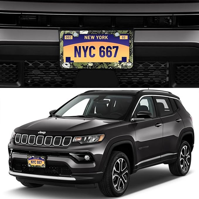 Sage Green Floral License Plate Frame Plant Flowers Stainless Steel License Plate Frames Holder Covers Rust-Proof Auto Parts Decoration with Screws License Plate Holder for Car Accessories 12x6 Inch