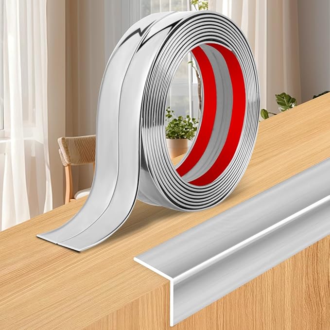 Wall Corner Protector Moulding Trim Peel and Stick Wall Corner Guards Trim Flexible Self Adhesive Edge Protector Moulding, 0.8 in x 20 Ft, Silver