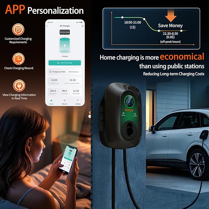 Level 2 EV Charger 48 Amp, J1772 Charger, Hardwired Electric Car Charger, APP Control, 25ft Cable, Wall Mount EV Charger Level 2 for Home, Electric Vehicle Charging Station