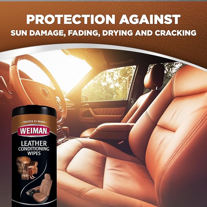 Weiman Leather Cleaner Wipes - Clean Condition UV Protection Help Prevent Cracking or Fading of Furniture, Car Interior, Couch, and Shoes, 2 Pack with Microfiber Cloth