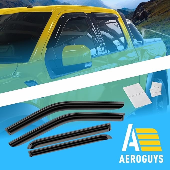 Extra Durable Window Deflectors Tape-On Window Visors Rain Guards Fit for Ford F150 2015-2025 SuperCrew, Sun Visors, Wind Vent for Shades, Exterior Car Accessories - 4pcs. AG0050