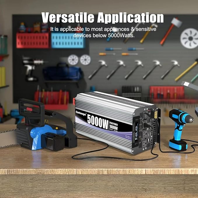 5000W Power Inverter 12V to 110V/120V DC to AC with LCD Display, Remote Controller and 4 x AC Outlets Car Adapter for Car Truck Boat RV Off Grid Solar System