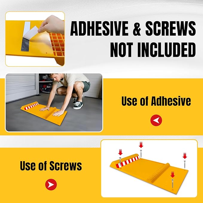 2 Pack Parking Mats for Garage Floors, 21.6" x 11" x 1.9" Heavy Duty Garage Car Parking Mat with High Visibility, Wheel Stops for Car Truck Indoor Outdoor, Yellow