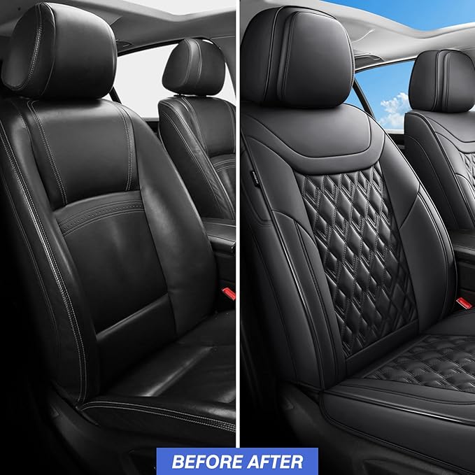 Car Seat Covers Full Set, Leather Seat Covers for Cars, Car Seat Protector Waterproof, Non-Slip Car Interior Covers Fit for Most Cars, SUV, Vans, Trucks,5Seaters,Full Set,Black