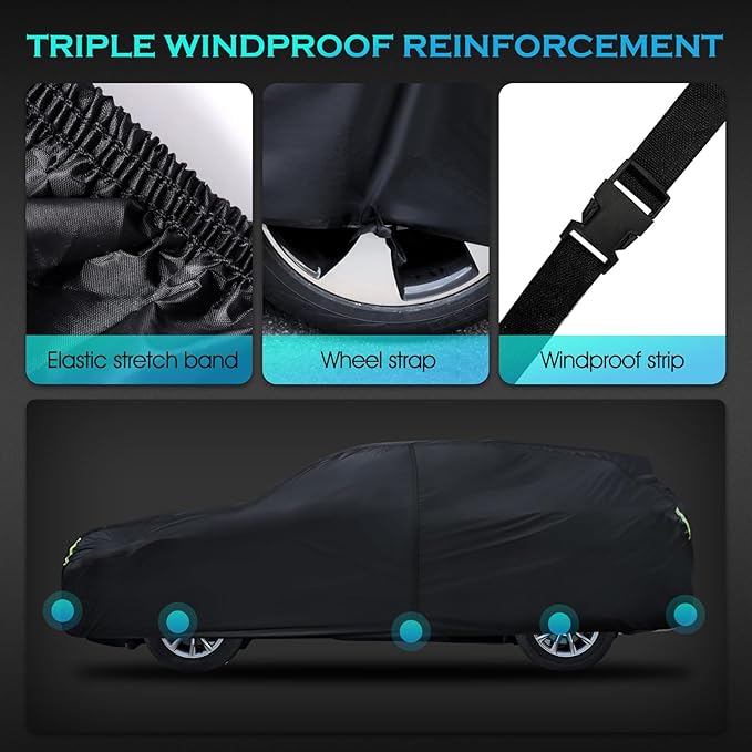 SUV Car Cover Waterproof All Weather for Automobiles, Size S1 Universal Fit for Buick Encore, Chevrolet Trax, Ford Escape, Jeep Compass, Kia Sportage, Nissan Kicks, Subaru Forester etc.(UP To 181inch)