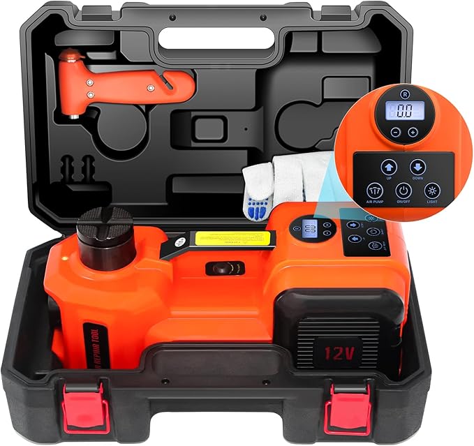 E-HEELP Electric Car Jack Kit 5Ton 12V Hydraulic Car Jack Lift for SUV MPV Sedan Truck Change Tires Garage Repair with LCD