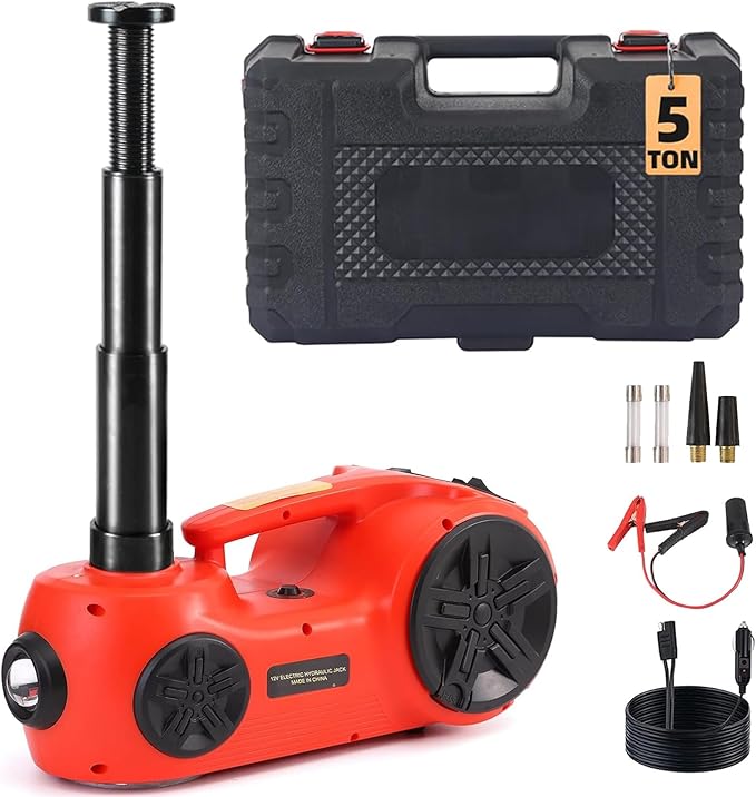 EFFIROSO Upgrade LED Light Electric Car Jack 5 Ton12V Hydraulic Jack Lift 5.9-20.8 Inch for SUV MPV Sedan Change Tires Garage Repair 11000 lbs