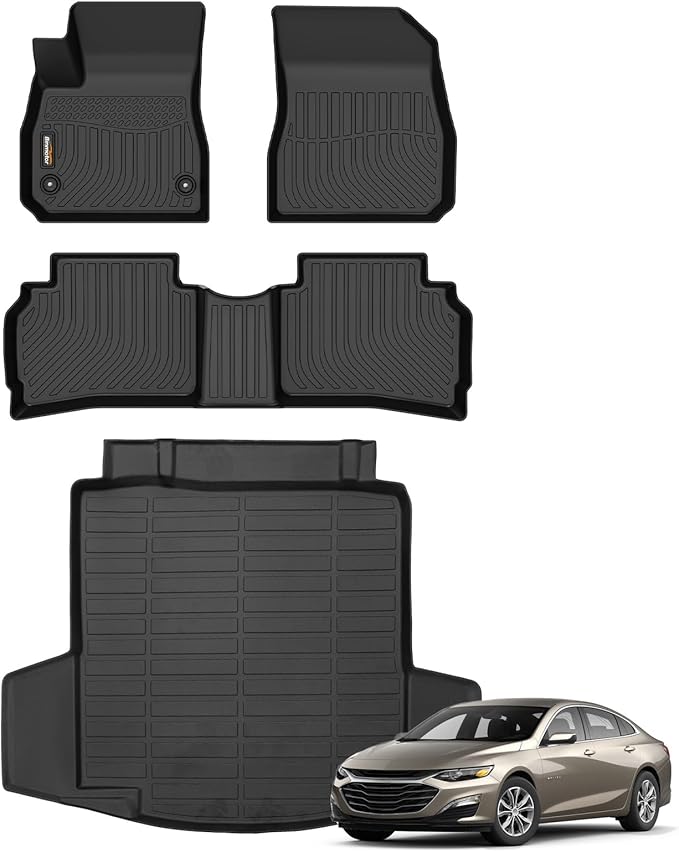 Binmotor-All Weather Car Floor Mats for Chevrolet/Chevy Malibu 2016-2025, Waterproof TPE Rubber Mats Floor Liners for Chevy Malibu Cargo Trunk Liner Accessories Mat-Black
