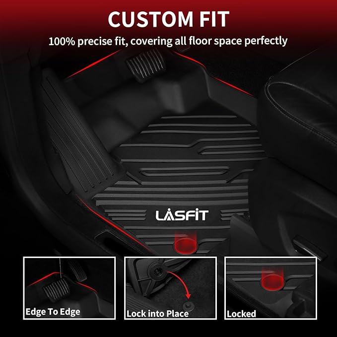 LASFIT Floor Mats for Ford Edge 2015-2024 SE/SEL/SEL Plus/Sport/ST/ST-Line/Titanium, Custom Fit TPE Car Floor Liners, 1st & 2nd Row All Weather Protector, 3pcs Black