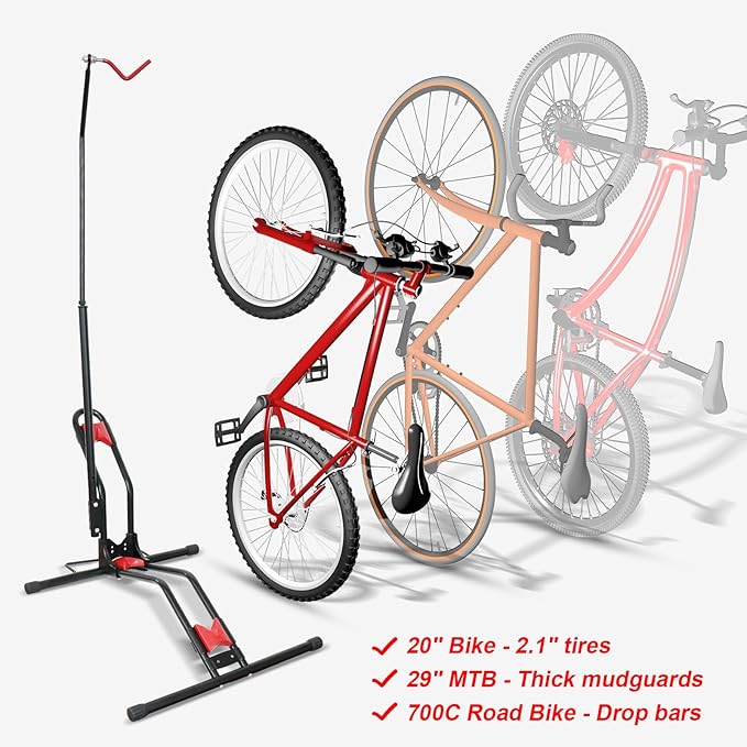 Vertical Bike Parking Stand- Space-Saving,Adjustable Freestanding Upright Bike Floor Stand for 20"-29" Mountain/Road/Kids Bikes, Heavy-Duty Bike Rack Garage Solution