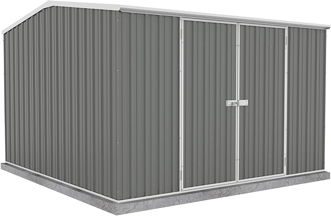 Absco Premier Storage Sheds, 10'x10' Metal Garage, DIY Backyard Shed, Utility Tool Storage, Weather & Wind Resistant Aluminum Panels & Steel Frame, Maintenance-Free, 12 Year Warranty, Woodland Gray