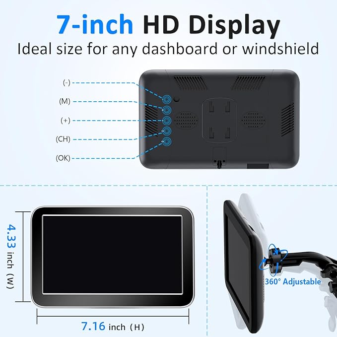 Wireless Backup Camera for Trucks - 7 Inch Monitor, HD 1080P, Color Night Vision, 2 Channels, IP69 Waterproof Backup Camera for Pickups, Cars - Easy Install for Towing & Parking