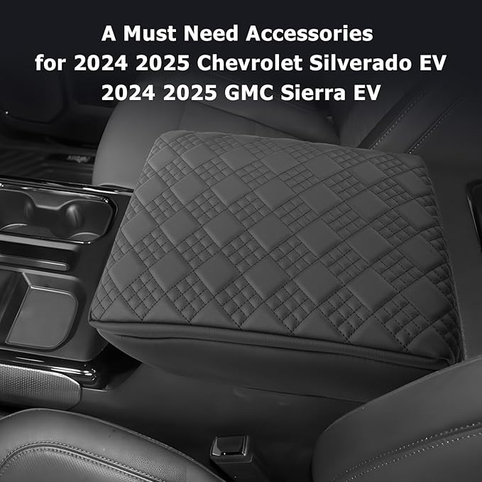 2025 2026 Silverado EV Center Console Cover Compatible with 2024 2025 2026 Silverado EV/GMC Sierra EV Accessories 2025 2026 Silverado EV/GMC Sierra EV Armrest Cover Armrest Console Cover(Thick Black)