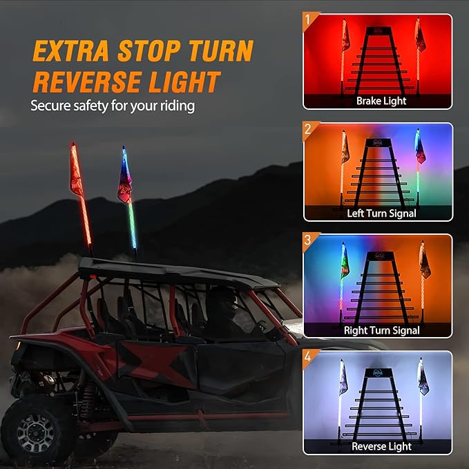 Nilight 2PCS 6FT RGB LED Whip Light, Remote App Control w/DIY Chasing Patterns Stop Turn Reverse Lighting Modes Safety Lighted Antenna for ATV UTV Polaris RZR Can-am Dune Buggy Jeep