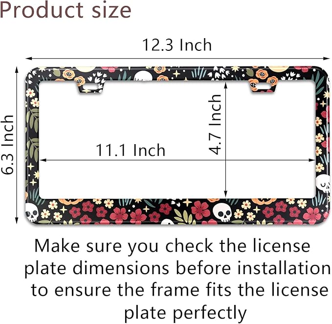 Halloween Ghost Skull Floral License Plate Frame Colorful Flowers Stainless Steel Steel License Plate Holder Auto Parts Decoration with Screws License Plate Holder 12x6 Inch Car Accessories