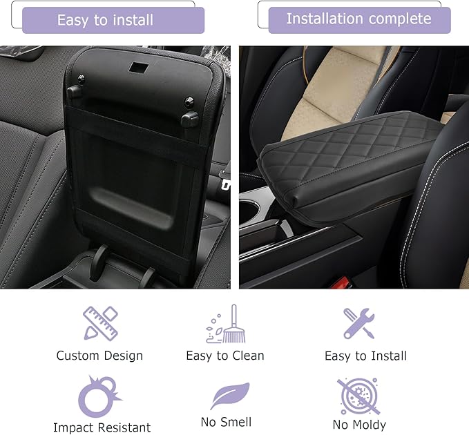 LUWU Center Console Cover Compatible with 2025 Chevrolet Equinox Accessories 2025 Equinox Armrest Cover Center Console Pad 2025 Equinox LT, ACTIV, RS Armrest Console Cover Soft Leather (Black B)