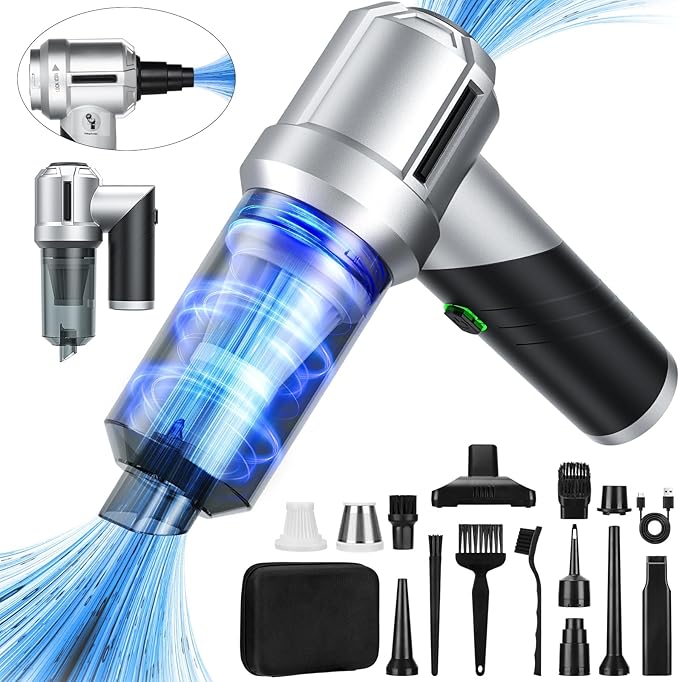 Arify Pro Car Vacuum Portable Cordless with 18000PA Super Suction, 4 in 1 Portable Air Blower/Car Vacuum 90°Foldable Handheld Rechargeable Brushless Motor for Home, PC