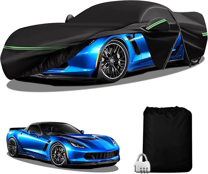 for Corvette 2014-2019 C7 Car Cover 210D Outdoor Waterproof UV Protection, with Cotton Layer, Zipper Door, Reflective Strip, Storage Bag, for Chevy C7
