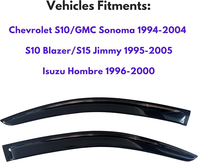 KPY Window Visor Compatible with 1994-2004 Chevrolet S10/GMC Sonoma & S10 Blazer/S15 Jimmy 1995-2005 & Isuzu Hombre 1996-2000, Rain Guard Vent Deflectors Tape-On, 1996 1997 1998 1999 2001 2002 2003