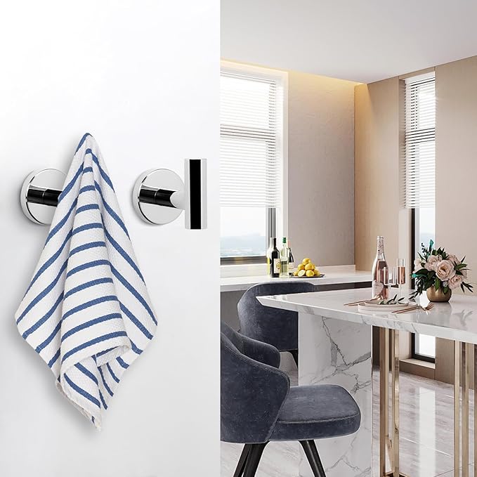NearMoon Bath Towel Hooks- SUS 304 Stainless Steel Robe Hook Holder, Heavy Duty Coat Hook for Bathroom Livingroom Hotel Kitchen Garage, Wall Mounted (Chrome Finish, 8 Pack)