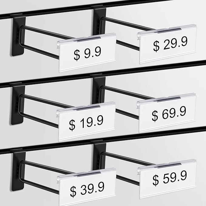 Polmart Heavy Duty Black Slatwall Panel Double-Bar Hooks - 50 Pack (6-inch)