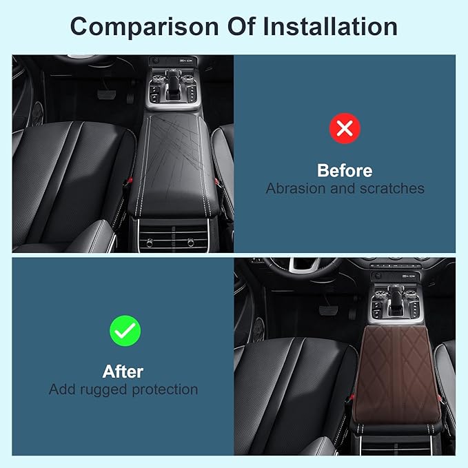 Memory Foam Car Armrest Cushion - Premium Leather Armrest Cover for Car, Comfortable Protection, Universal Fit Center Console Cover for Car, SUV, Sedan, Easy Installation (Brown)