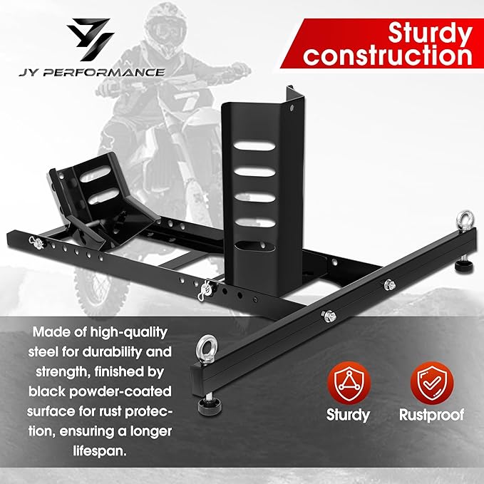 JY PERFORMANCE Motorcycle Wheel Chock, Universal Heavy Duty Front Wheel Stand for Trailer, Cruiser, Sports & Dirt Bikes, 1800 lb Capacity Adjustable Wheel Stand for 15"-22" Wheels
