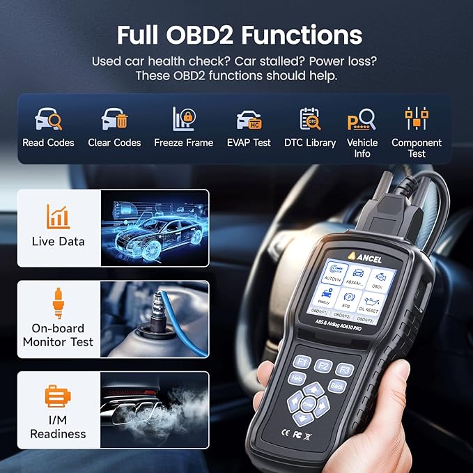 ANCEL AD610 Pro ABS SRS OBD2 Scanner, ABS Bleeding, SAS Calibration, ABS, Airbag, EPB, Oil Reset, Full OBD2 Functions, AutoVIN, Free Lifetime WiFi Updates