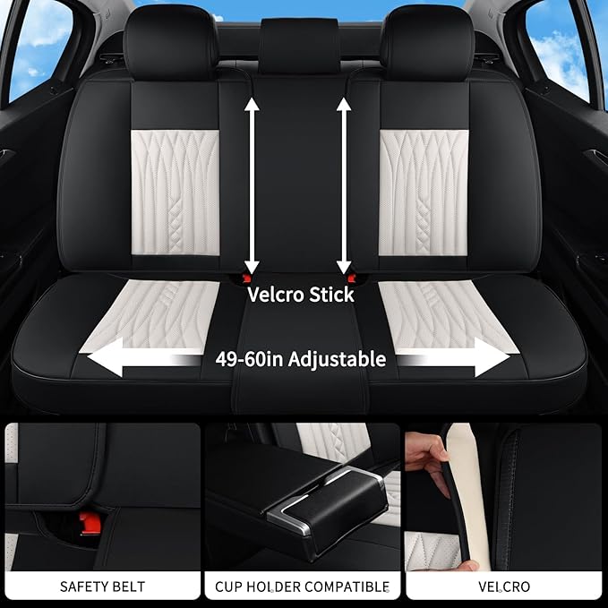 Car Seat Covers Full Set, Leather Seat Covers for Cars, Car Seat Protector Waterproof, Non-Slip Car Interior Covers Fit for Most Cars, SUV, Vans, Trucks,5Seaters,Full Set,Black-White