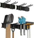 Garage Tool Rack Wall Mount – 32 Inches Heavy-Duty Garden Tool Holder with 4 Adjustable Hanging Hooks – Garage Wall Storage Organizer for Shovel, Rake – Max Load 360 lbs (32 inch)