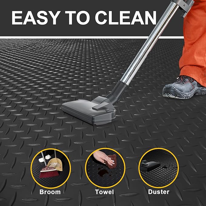 Garage Floor Mat 2.8mm Thickness PVC Garage Flooring Roll Diamond Plate Floor Mats for Garage, Workshop, Gym, Golf Cart Parking or Trailers (Black, 7.5 x 20 FT)