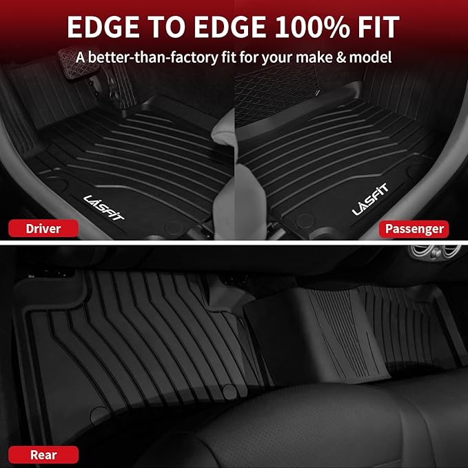 LASFIT Floor Mats & Cargo Mat for Mercedes Benz GLC 2016-2022 GLC300 / GLC350e / GLC43 AMG / GLC63 AMG / GLC63 AMG S (Not Fit Coupe), Fit All Weather TPE Floor Liners, 1st & 2nd Row and Trunk Mat