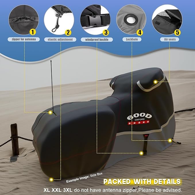 Rosefray Motorcycle Cover 600D Waterproof for Touring Models Harley Davidson Nightster,Sportster, Fat Boy Indoor & Outdoor Storage Gray
